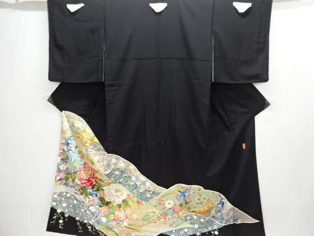 JAPANESE KIMONO / TOMESODE / SILK / KAGA YUZEN / BIRDS & FLORAL PLANTS / BY YOSHINORI KOIZUMI